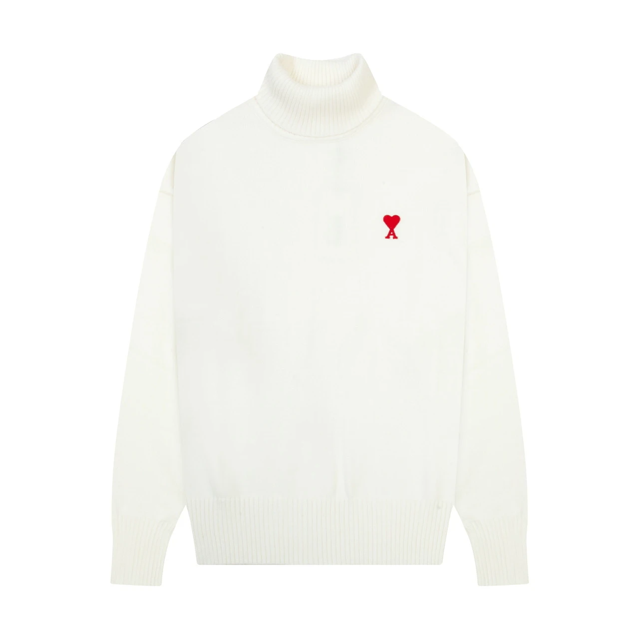 Cream heart turtleneck sweater, front