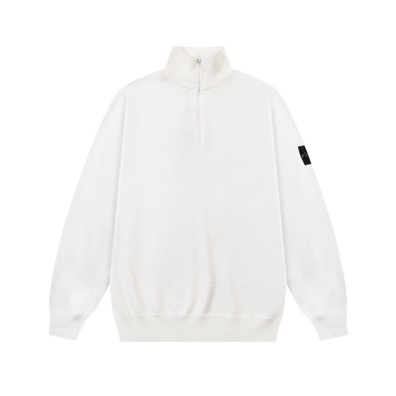 White quarter-zip sweater front